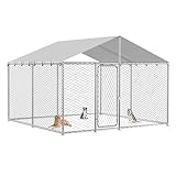10x10 FT Extra Large & Heavy Duty Dog Kennel Run - Outdoor Metal Enclosure with Lockable Door and Waterproof Cover for Big Dogs