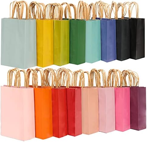 Bakepacker 60pcs Small Gift Paper Bags with Handles 8.26"×6"×3.15" Small Bags 16 Different Color Kraft Bags