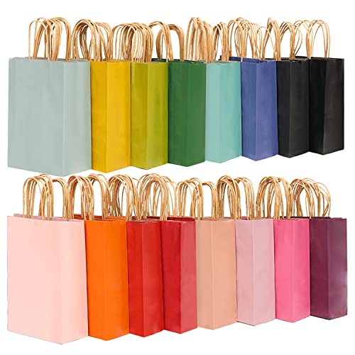 Bakepacker 60Pcs Small Gift Paper Bags With Handles 8.26"×6"×3.15" Small Bags 16 Different Color Kraft Bags #TOP3
