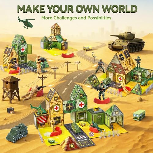 VigorFun Army Magnetic Tiles Building Toys Set for Kids Ages 3-5 4-8, STEM Military Magnetic Blocks with Army Men for Toddler, Educational Sensory Magnet Toys Gifts for Boys Girls Learning Classroom — view 5