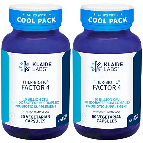 Klaire Labs Ther-Biotic Factor 4 â€“ 100% Bifidobacterium Probiotic - Bifidobacterium Bifidum Probiotic with Breve, Lactis & Longum - Immune + Gut Health Support - Hypoallergenic (60 Caps / 2 Pack)