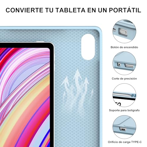 Funda con teclado Redmi Pad Pro 12.1 y Xiaomi Poco Pad con bluetooth desmontable azul 6