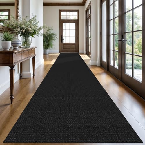 KOZYFLY Extra Long Runners for Hallways 3x20 ft Washable Kitchen Runner Non Slip Rubber Backed Hallway Rug Cotton Entryway Runner Rug Floor Carpet for Indoor Hall, Kitchen, Stair, Black/Dark Grey