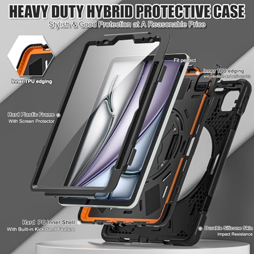 Coque Antichoc iPad Air 11 Pouces M3 M2 et 10.9 Noir avec Support Rotatif