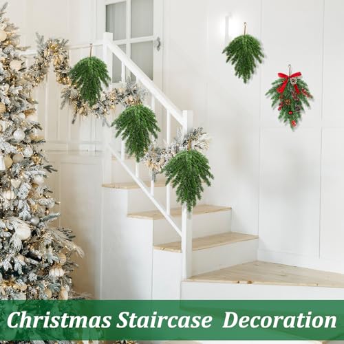 Zomiboo 8 Pcs Christmas Greenery Swag with Eucalyptus Mixed Pine Artificial Teardrop Xmas Wreath Garland Ceder Branches Teardrop Needles Swag Winter for Christmas Mantle(Cypress Pine) by Zomiboo - Image 4