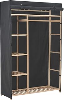 SOULONG Armadio Pieghevole in Tessuto, Armadio Guardaroba Pieghevole Struttura in Legno, Armadio a 5 Ripiani Cabina Guardaroba per Camera da Letto e Campeggio, Grigio, 110 x 40 x 170 cm