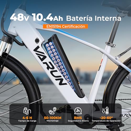Miniatura 3 de Varun Bicicleta Electrica, 28 Bicicleta Eléctrica Adultos Con Batería 48v 10.4ah, Alcance De 100 Km, Motor 250w, Bici Electrica Con 7 Velocidad, Pantalla Lcd, E-Bike Hombres Y Mujeres Para Trekking