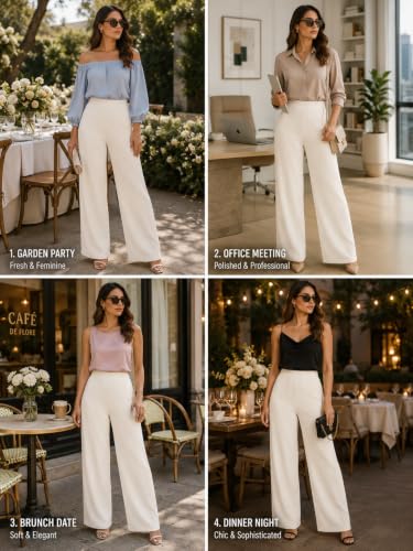 Image of Preneum Women High Waist Korean Wide Leg Trousers, Loose Fit Casual Lounge Pants, Travel, Office & Streetwear Comfortable Stylish Bottom Wear (Available Plus Size)