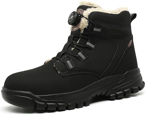 AOACOEBN Winter Sicherheitsschuhe Herren Arbeitsschuhe Damen leicht mit Drehknopf rutschfest Stahlkappenschuhe Wasserdicht Sicherheitsstiefel Warm Gefüttert Schutzschuhe