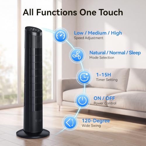 Image of Uthfy 31 inch Tower Fan for Bedroom, 15H Timer, 26ft /s Fans that Blow Cold Air