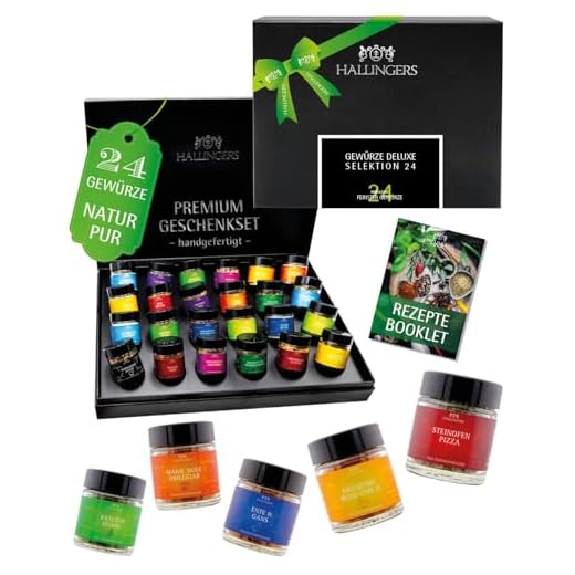 Hallingers 24er Gewürz-Geschenk-Set, Gewürze aus aller Welt (445g) - Gewürze Deluxe Selektion 24 (Set) - Passt immer 2021, Für Sie#Für Ihn - Geschenk zu Weihnachten 2021