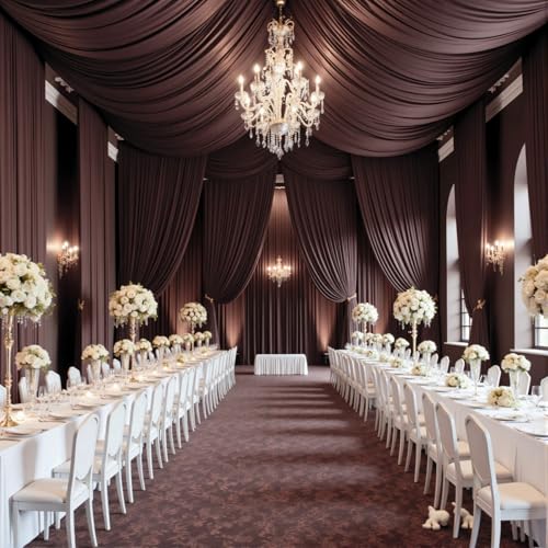 Image of 30ftx15ft Brown Backdrop Curtains for Parties, Wrinkle Free Polyester Brown Photo Backdrop Drapes 6 Panels 15 ft Long Back Drop Cloth for Wedding Birthday Photography Background Party
