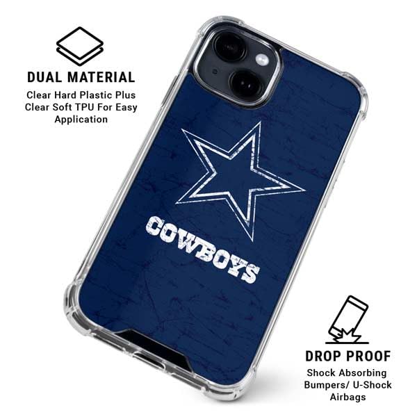 Skinit Clear Phone Case Compatible with iPhone 15 Plus - Officially Licensed NFL Dallas Cowboys Distressed Design