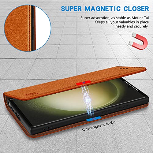 Image of ZZXX for Galaxy S23 Ultra Wallet Case Strong Magnetic 6.8 inch,Brown