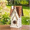 Glitzhome 12" H Washed White Distressed Solid Wood Cottage Birdhouse Hanging Bird House for Outdoors