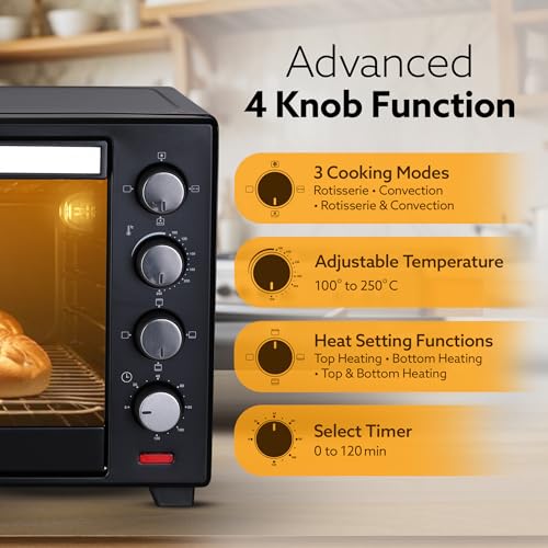 Image of AGARO Marvel 48 Liters Oven Toaster Griller, Motorised Rotisserie and Convection Cake Baking OTG with 3 Heating Mode, (Black)