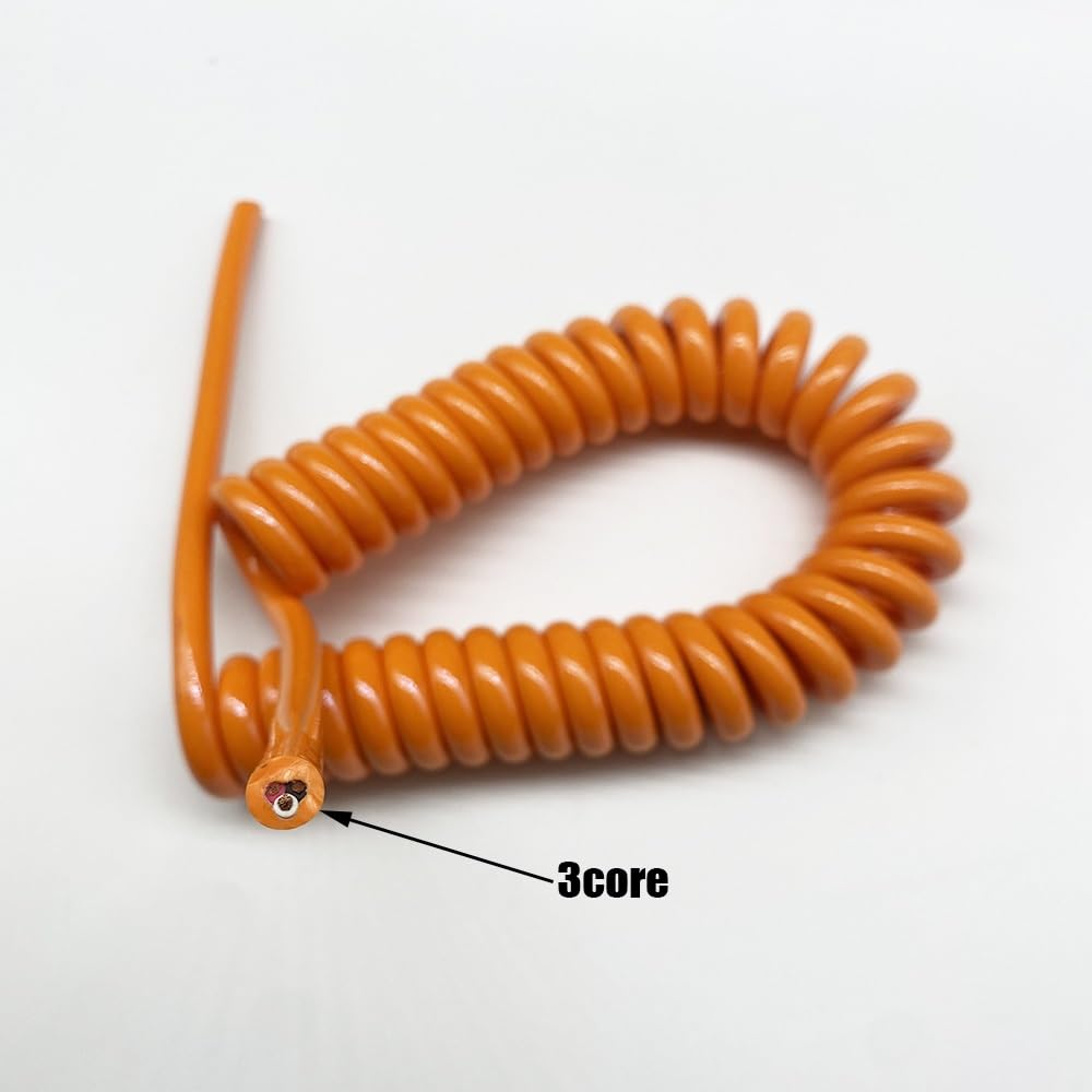 Cavi a Molla per telefoni, Cavo di prolunga a Spirale telescopico a 3 conduttori for Esterni, con Anima in Rame Puro Quadrato da 1 mm, Cavo Alimentazione Arancione, Filo a Molla
