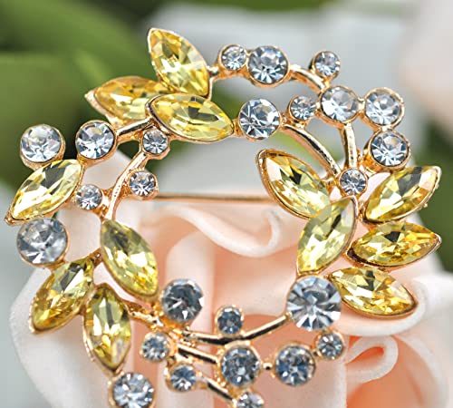 Image of Gyn&Joy Clear Crystal Rhinestone Floral Wreath Pin Brooch BZ005