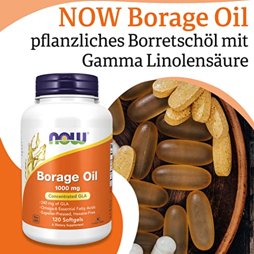 Now Foods, Borage Oil (Borretschöl), 1000mg, 120 Weichkapseln, Laborgeprüft, Sojafrei, Glutenfrei, ohne Gentechnik