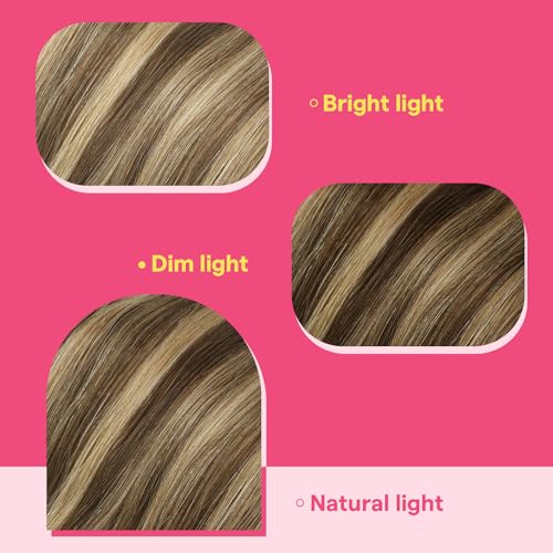 Image of Ve Sunny Hair Tape in Hair Extensions Human Hair | Dark Brown Highlight Caramel Blonde,16Inch 50g 20Pcs,Silky Smooth,for Party