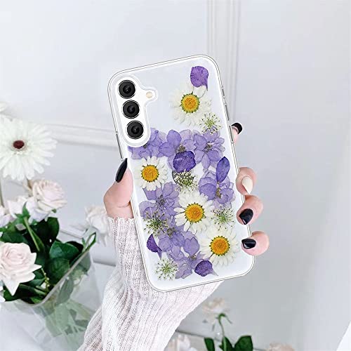 Coque Samsung S23 FE 5G artisanale en fleurs séchées et silicone souple transparent