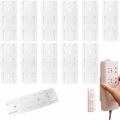 [12 Pack] RIAMAH Adhesive Punch Free Socket Holder, Self-Adhesive Desktop Socket Fixer,...