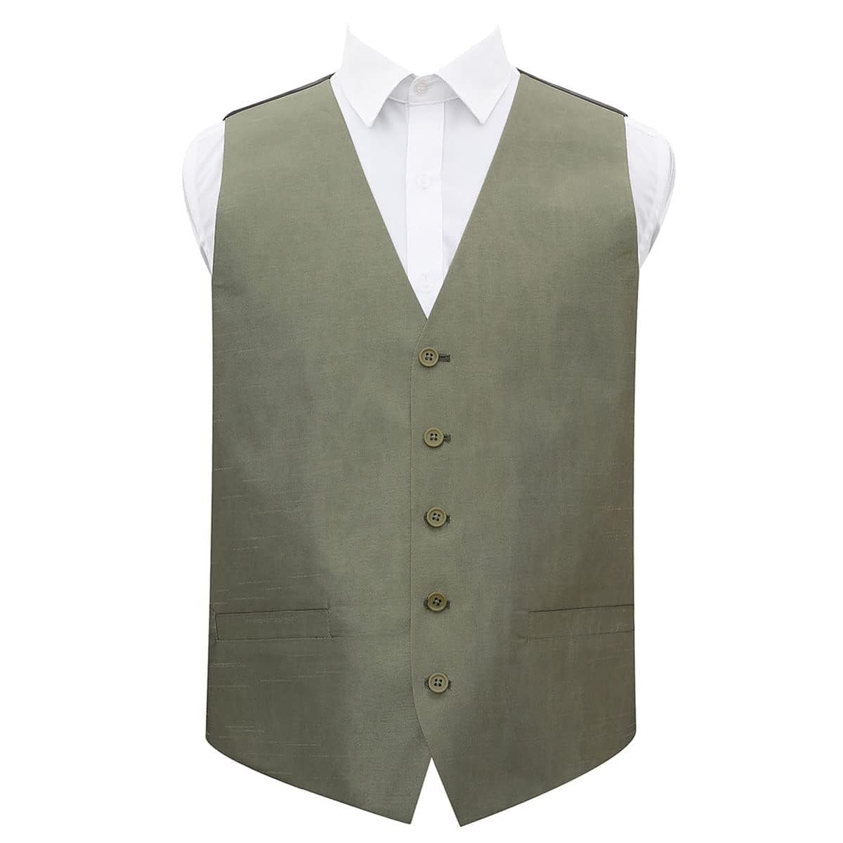 DQT Plain Men’s Shantung Wedding Waistcoat – Formal Occasion Suit Vest – Sage Green 50" (5XL)