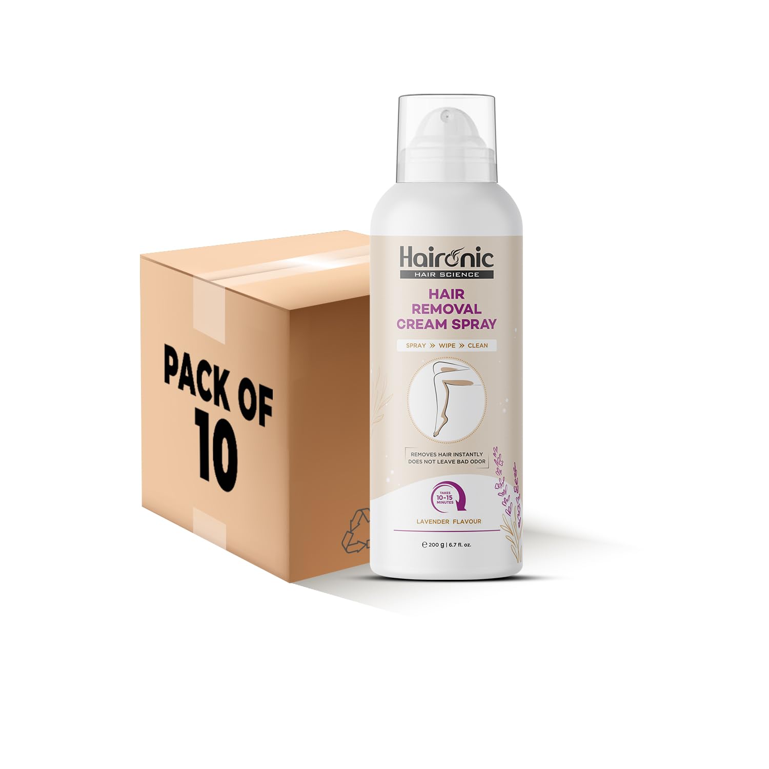 Haironic Hair Removal Cream Spray | Painless Hair Remover Spray for Arms, Legs & Armpits | Removes Hair in 10 Minutes with Skin Detan | Lavender Flavor | For Women – 200gm (Pack of 10) (B0CCD2GSSF) Amazon Price History, Amazon Price Tracker