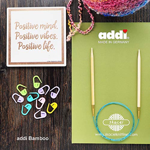 Addi Natura Bamboo 60 Inch (150Cm) Us 11 (8.0Mm) Circular Knitting Needle, Lightweight, Warm Touch, Standard Tips, Smooth Joins, Blue Pliable Cord Bundle With 10 Artsiga Crafts Stitch Markers #TOP6