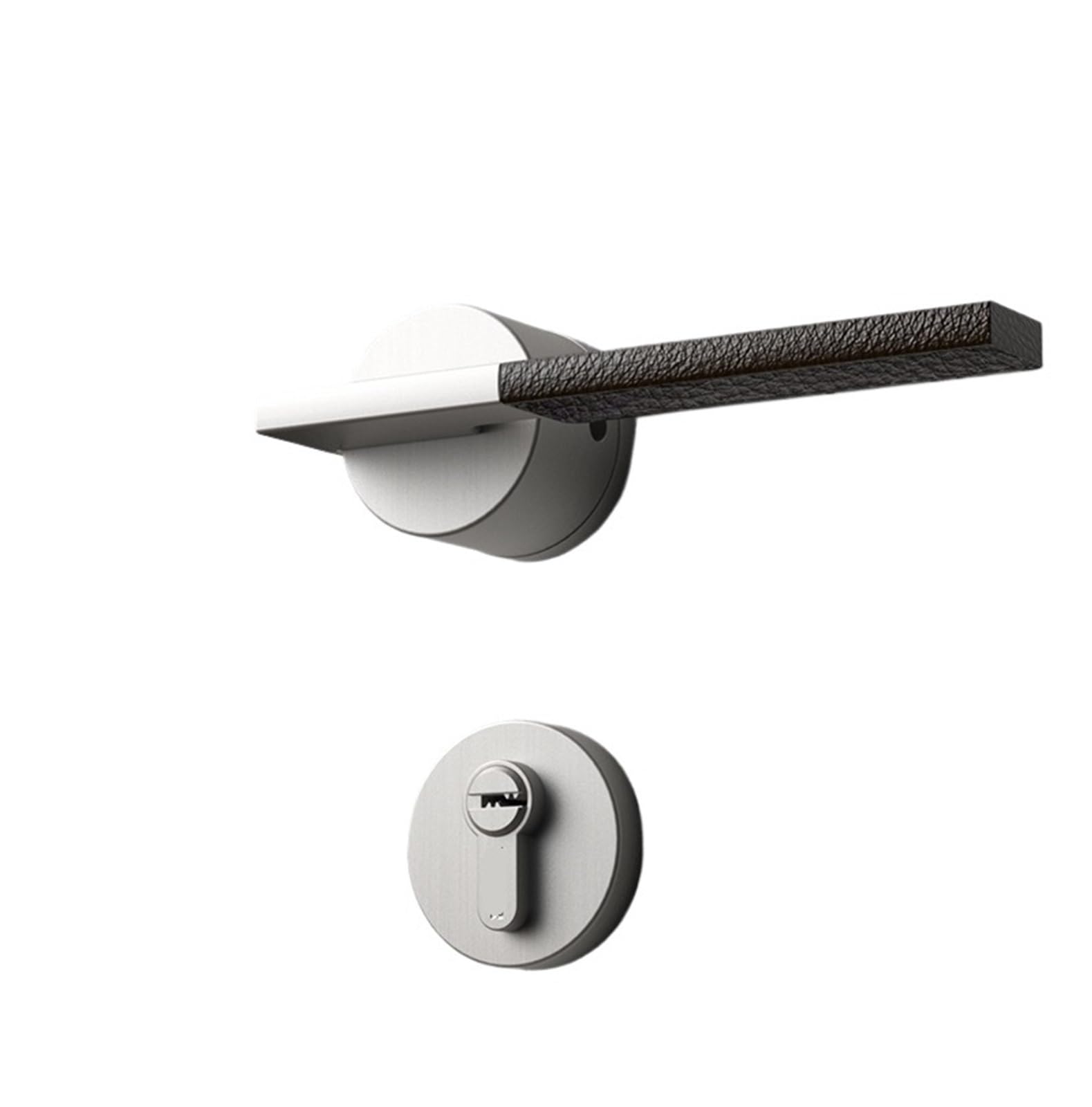 nxjaSDH Lock and Handle Sets, Indoor Door Lock Bedroom Handle Nickel Brushed Nordic Suitable for Thickness 35-50mm(Nickel Brushed Leather,Without Key)
