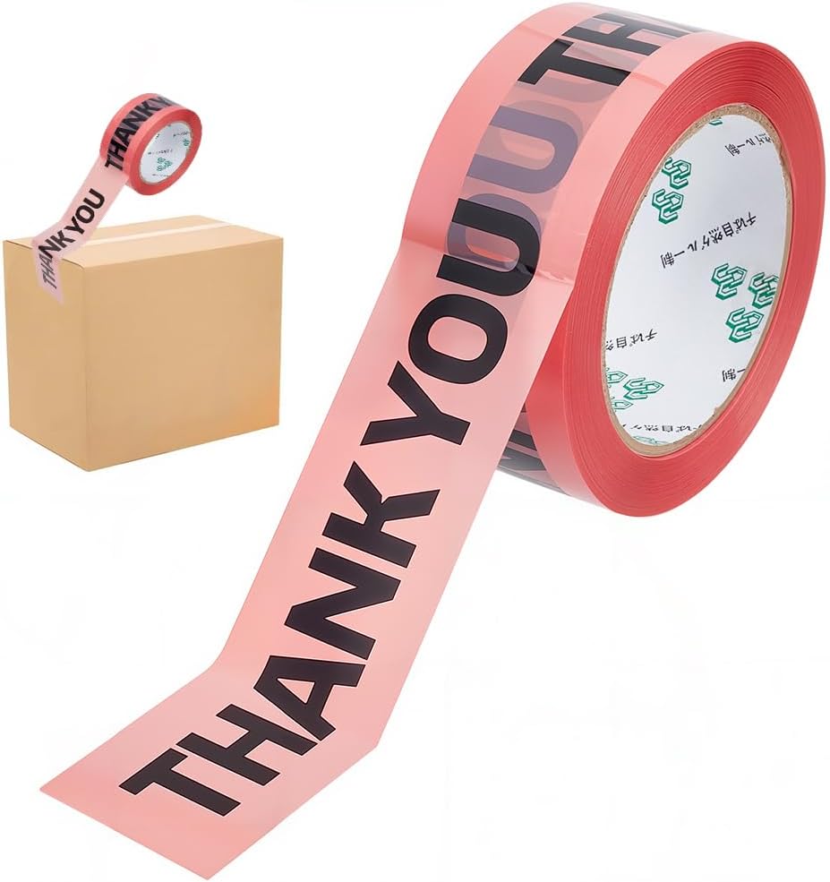 GORGECRAFT 100 Yards x 45mm Thank You Packing Tape Pink Printing Shipping Tape with Black Letters Self-Adhesive Stickers Decorative Strips for Boxes Sealing Parcel Packaging Gift Wrapping DIY Crafts