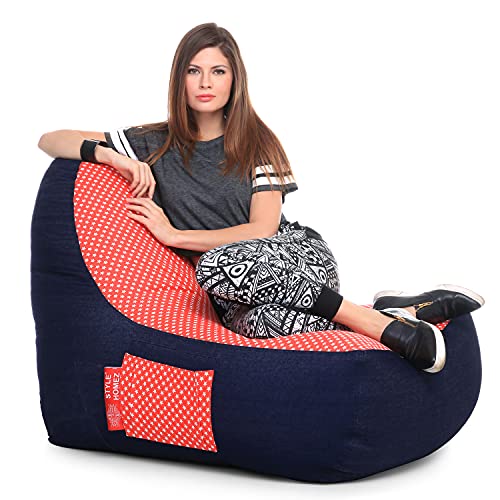 Image of Style Homez Urban Design Denim Canvas Star Printed Chair Bean Bag XXL Size Filled with Beans Fillers