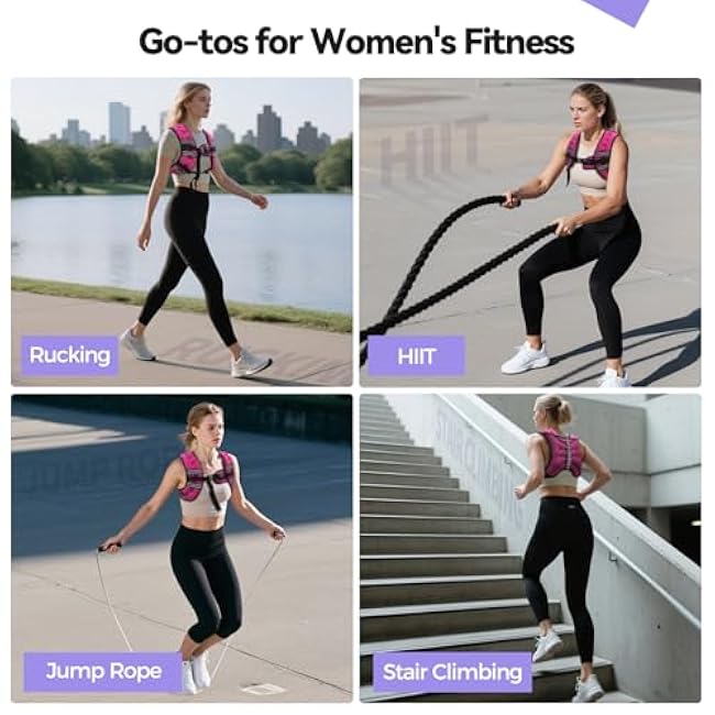 10LBS Weighted Vest for Women & Men with Reflective Stripe and Adjustable Buckle, Comfortable & Durable Rucking Vest for Walking, Running & Strength Training, pink