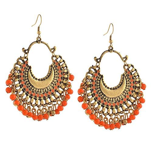 Zukhruf From Tiaraz Fashion German Silver Beaded Chandbali Hook Earrings Jewellery for Women (Orange) (B079NLKZNV) Amazon Price History, Amazon Price Tracker