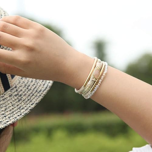 Miniatura 3 de FANCY SHINY- Pulseras de cuero de la envoltura de cuentas de cristal de la pulsera Boho Cuff piedra, dije, pulseras con cierre magnético de joyería