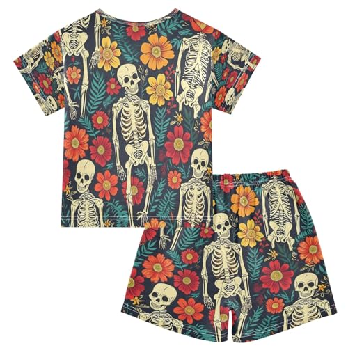 4364-human Skeleton Kids Pjs Set Boys Girls Summer Short-Sleeve Sleepwear Pajamas 2PCS2