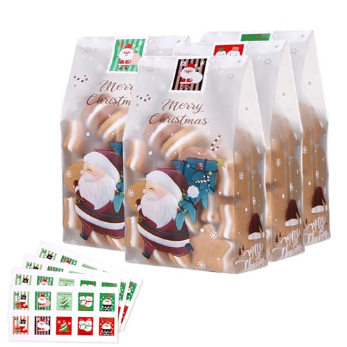 Kekstüten Weihnachten - 50 Stück Weihnachten Cellophantüten - Transparente Plätzchentüten - Zellophantüten zum Befüllen - Durchsichtige Gebäcktüten - Bodenbeutel für Plätzchen Süssigkeit Geschenke