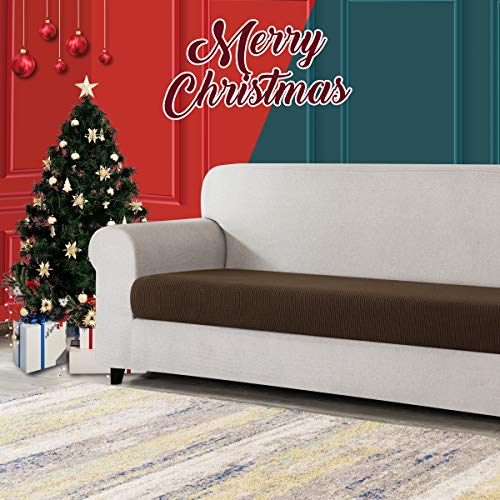 Image of CHUN YI Stretch Loveseat Couch Cushion Cover Suitable for 2 Settee, Sofa Seat Slipcover with Spandex Jacquard Fabric(Medium,Coffee)