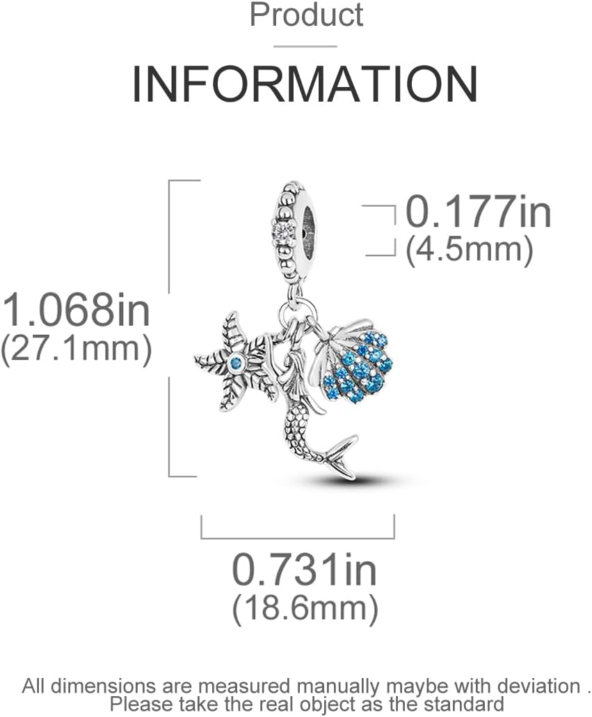 Sea Turtle 925 Sterling Silver Charms for Bracelets and Necklace Dangle Pendants Starfish Seashell Dolphin Shark Mermaid Bead Jewelry Present for Women Family Friends - Image 3