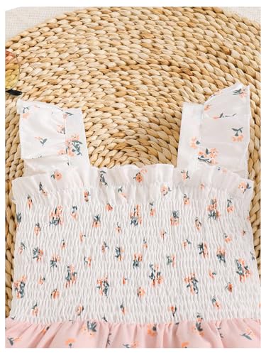 Girl's Floral Dress Boho Shirred Ruffle Square Neck Cap Sleeve Vacation Sundresses3