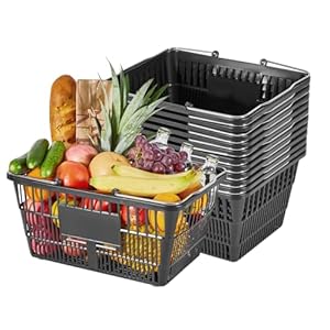 VEVOR Einkaufskorb, 12er-Pack, 21 L stapelbarer Kunststoffkorb mit Tragebügel, Engmaschige Struktur, Tragkraft bis zu 9 kg, Tragekorb für Lebensmittelgeschäfte, Einzelhandel, Supermärkte, Schwarz