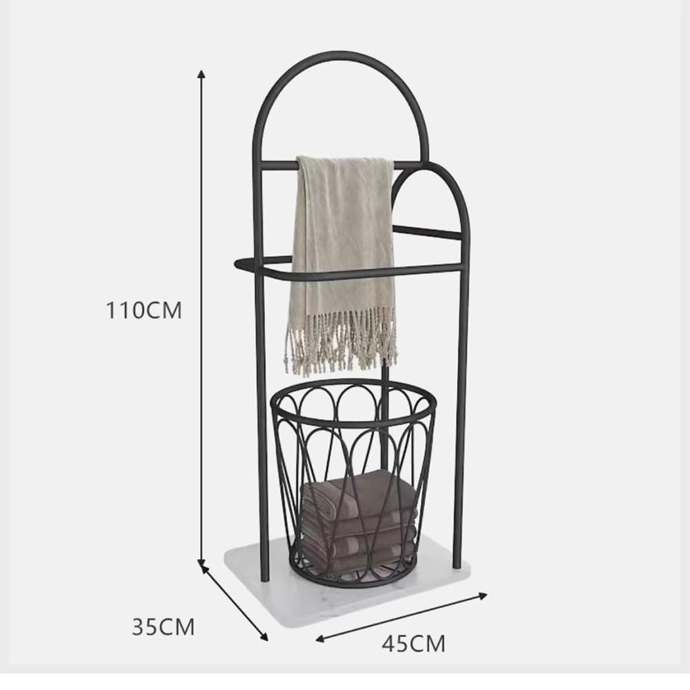 Stojący wieszak na ręczniki- Wieszak na ręczniki łazienkowy Pionowy wieszak na ręczniki Stojak podłogowy Marmurowy wieszak na ręczniki Kosz na brudne ubrania Stojak na koce(With basket)
