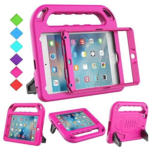 BMOUO Kids Case for New iPad Mini 5 2019 / Mini 4 2015 - Built-in Screen Protector, Shockproof Light Weight Handle Convertible Stand Case for New iPad Mini 5th Generation 2019 (Latest Model) - Rose