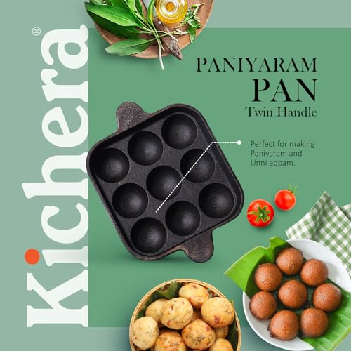 Image of Kichera Cast Iron Appam Pan | Nonstick 9-Cavity Appam Maker | 9.8 Inch, 1.8kg | Induction Friendly
