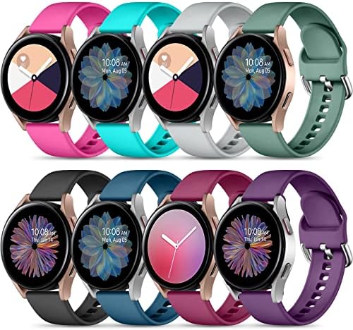 Maledan 8 Pack Bands Compatible with Samsung Galaxy Watch 5 Band/Galaxy Watch 6/Galaxy Watch 4 Band, Galaxy Watch 5 Pro Band/Watch 4 6 Classic/Active 2, 20mm Soft Silicone Sport Strap Women Men, Large