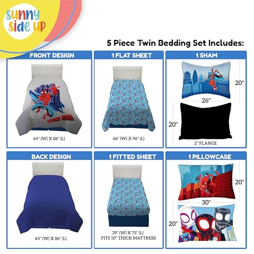 Image of Sunny Side Up Kids Comforter Set Includes Sheets and Pillow Covers - Soft and Cozy Bed Set for Stylish Room Decor, Gray - Spiderman, 5 Piece Twin Bedding