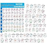 ZEBKEL 58 Pcs Juego de pósteres básicos de teoría de guitarra, 57 tarjetas flash de acordes de guitarra y tabla de acordes de guitarra, para educación musical y principiantes