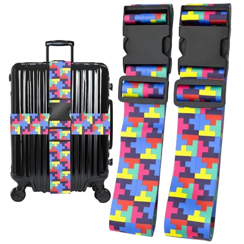 Image of Puzzle Luggage Straps for Suitcases, Adjustable Luggage Travel Belt to Keep Luggage Security While Travel, Strong Polyester Fabric, Easy-to-Recognize Funny Pattern Travel Essentials, 2 Pack