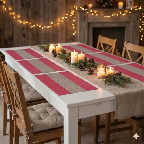 Image of YELONA Placemats Set of 6, Heat-Resistant Woven Vinyl Table Mats, Non-Slip & Washable Dining Tablemats for Kitchen & Dinner Decor, Scarlet Red (45cm x 30cm)
