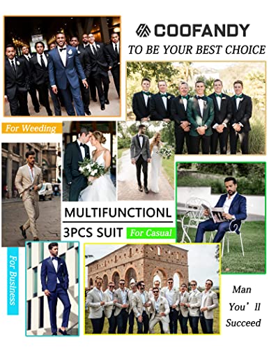 COOFANDY Men 3 Piece Suit Slim Fit Tuxedo One Button Prom Suits Blazer Jacket Vest Pants with Tie3
